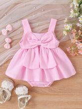Girls Gingham Bow-Front Skirted Romper - Blush