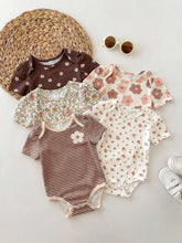 Little Girls Floral Print Ruffle Short Sleeve Romper Set - Ivory