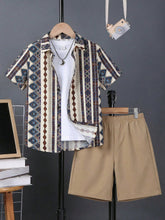 2pcs Boys Aztec Print Shirt & Chino Shorts Set - Ecru | 21 Century ...