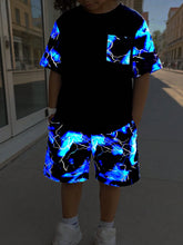 2pcs Big Boys Glow-In-The-Dark Tracksuit Set - Midnight Black