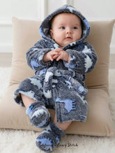 Baby Boys Dinosaur Print Fleece Hooded Robe - Slate | 21 Century Kids