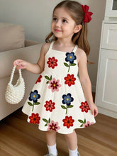 Girls Floral Print High-Waist Flared Camisole Dress - Ivory