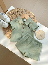 Boys Knight Embroidered Muslin Shirt & Shorts Set - Sage