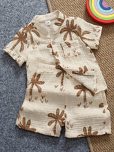2pcs Boys Palm Print Resort Shirt & Shorts Set - Ecru