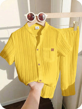 Little Boys Textured Stand Collar Shirt & Trouser Set - Buttercup