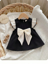 Girls Ruffle Cap Sleeve Bow Front Dress - Onyx