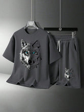 2pcs Boys Geometric Wolf Print T-Shirt & Shorts Set - Slate | 21 Ce...
