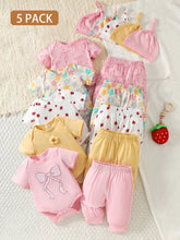 5pcs Baby Girls Bow & Floral Print Romper Set - Blush | 21 Century ...