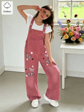 Big Girls Butterfly Print Wide-Leg Denim Dungaree - Dusty Rose | 21...