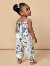 Girls Tropical Floral Spaghetti Strap Harem Jumpsuit - Ivory