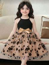 Little Girls Floral Tulle Halter Party Dress - Champagne