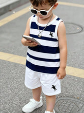 2pcs Boys Nautical Stripe Equestrian Print Tank & Shorts Set - Ivory