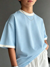 Big Boys Contrast Tipped Drop Shoulder T-Shirt - Cerulean | 21 Cent...