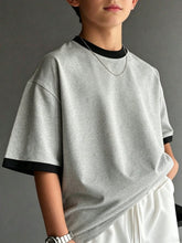 Big Boys Contrast Ringer Drop Shoulder T-Shirt - Ash | 21 Century Kids
