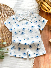 Baby Boys Elephant Print Collar Shirt & Shorts Set - Ivory