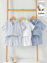 6pcs Boys Striped Cotton Polo Shirt & Shorts Set - Periwinkle | 21 ...