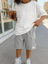2pcs Boys Brooklyn NYC Embossed Tee & Cargo Shorts Set - Ivory | 21...