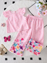 2pcs Little Girls Striped Ruffle Flutter Top & Wide-Leg Pants Set -...