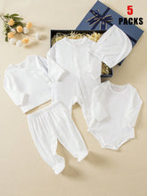 5pcs Baby Boys Sleepsuit Bodysuit & Footed Pants Set - Ivory | 21 C...