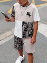 2pcs Big Boys Geometric Print T-Shirt & Shorts Set - Greige | 21 Ce...