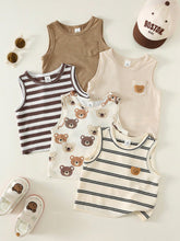 5pcs Boys Bear Print & Stripe Knit Tank Top Set - Isabelline