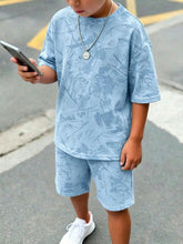 2pcs Big Boys Tie-Dye Oversized Tee & Shorts Set - Cerulean | 21 Ce...