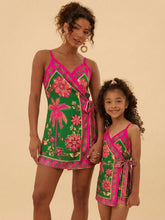 Girls Tropical Floral Wrap Cami Romper - Verdant | 21 Century Kids