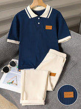 2pcs Boys Ribbed Polo Shirt & Tailored Trousers Set - Cobalt | 21 C...
