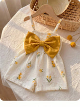 Girls Floral Print Bow-Front Cami Romper - Ivory