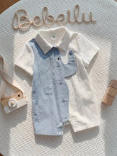 Baby Boys Elephant Print Collar Romper - Powder Blue