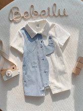 Baby Boys Elephant Print Collar Romper - Powder Blue