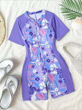 Big Girls Floral Print Zip-Front One-Piece Swimsuit - Wisteria | 21...