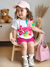 2pcs Girls Floral Paint-Splash Tee & Biker Shorts Set - Ivory | 21 ...