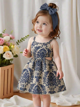 Girls Damask Print Spaghetti Strap A-Line Dress - Ecru