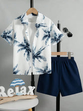 2pcs Big Boys Palm Print Shirt & Shorts Set - Ivory | 21 Century Kids