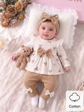 2pcs Baby Girls Bear Print Ruffle Top & Leggings Set - Ivory | 21 C...