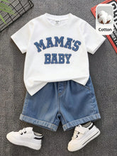 2pcs Boys Varsity Letter Tee & Denim Shorts Set - Ivory