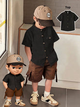 Little Boys Textured Mandarin Collar Button-Front Shirt - Onyx