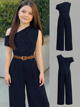 Big Girls Asymmetric Ruched One-Shoulder Wide-Leg Jumpsuit - Midnig...