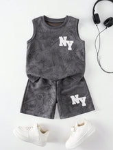 2pcs Little Boys NY Leaf Print Tank & Shorts Set - Graphite