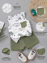 Boys Dino Print Ribbed Tank Top & Shorts Set - Isabelline