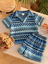 2pcs Boys Aztec Knit Polo Shirt & Shorts Set - Cerulean | 21 Centur...