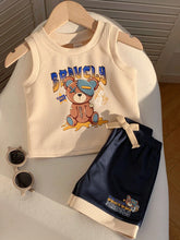 2pcs Boys Bravely Bear Graphic Tank Top & Shorts Set - Ecru | 21 Ce...