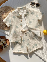 2pcs Boys Palm Print Muslin Shirt & Shorts Set - Ecru