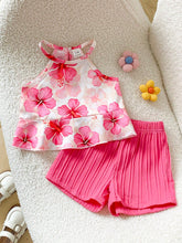 2pcs Girls Hibiscus Print Halter Top & Shorts Set - Isabelline