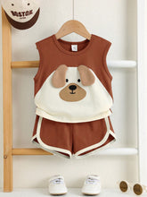 2pcs Boys Puppy Appliqué Tank Top & Dolphin Shorts Set - Terracotta...