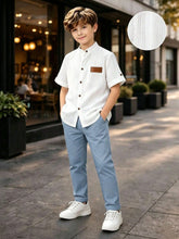 2pcs Boys Textured Striped Shirt & Pants Set - Haze Blue