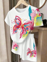 2pcs Big Girls Butterfly Print T-Shirt & Shorts Set - Ivory | 21 Ce...
