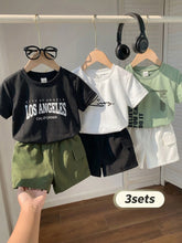 6pcs/Set Casual Black Summer City Break Graphic Knit Round Neck Short Sleeve T-Shirt & Elastic Waist Shorts Set Infant Outfit 6M-3T