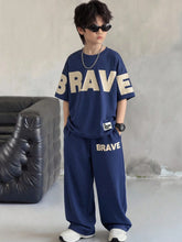 2pcs Big Boys BRAVE Letter Print T-Shirt & Pants Set - Midnight | 2...
